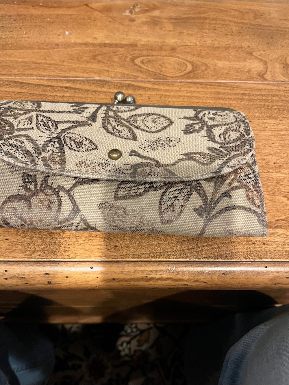 Canvas Floral Clutch Wallet in Beige and Brown Mae West not included